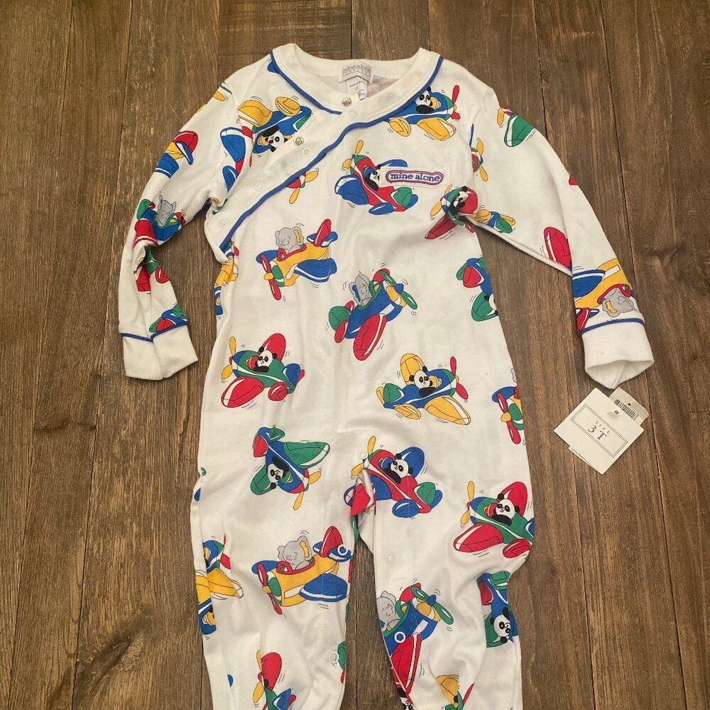 Boys Toddler Vintage Mine Alone Toddlers Airplane Romper One Piece 3T NWT White
